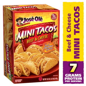 Jose Ole Beef & Cheese Mini Tacos, Frozen Mexican Delicacies, 16.2 oz, Pack of 25